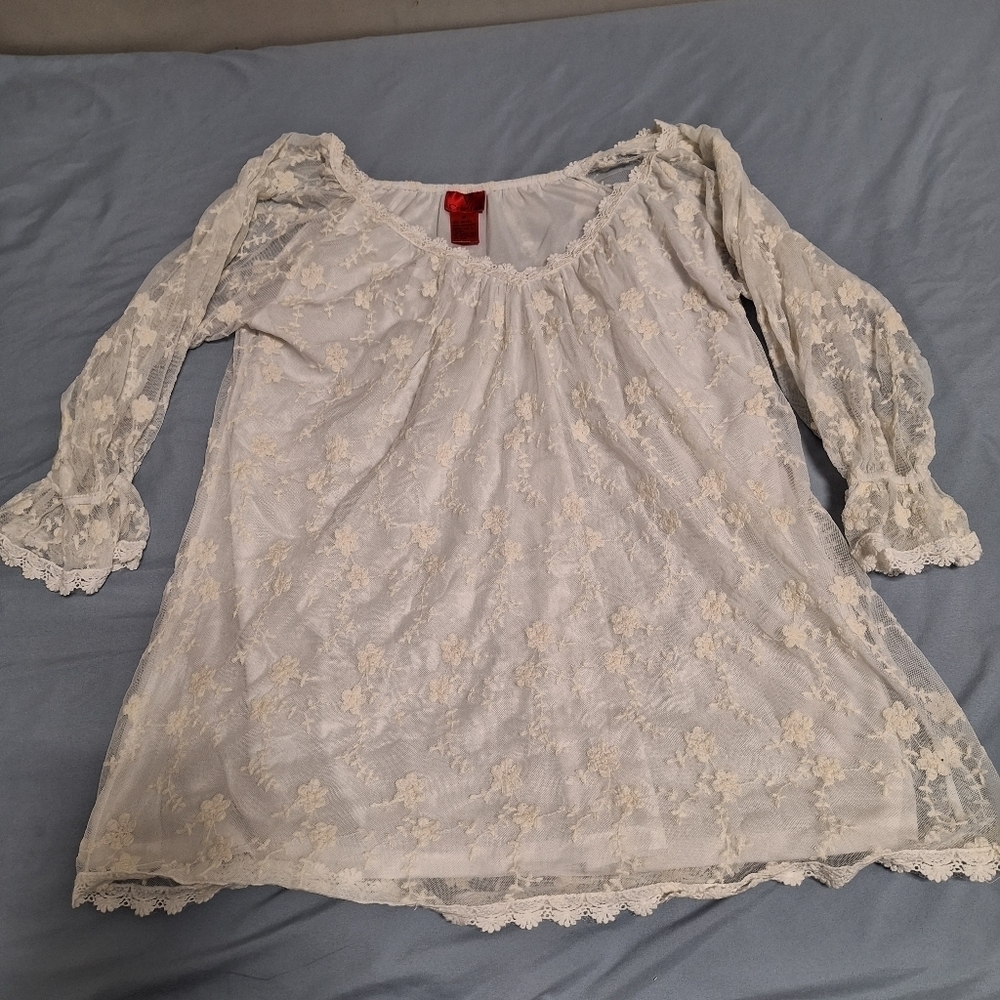 A V Cristina embroidered v-neck sheer blouse in a  size medium. Pre-loved